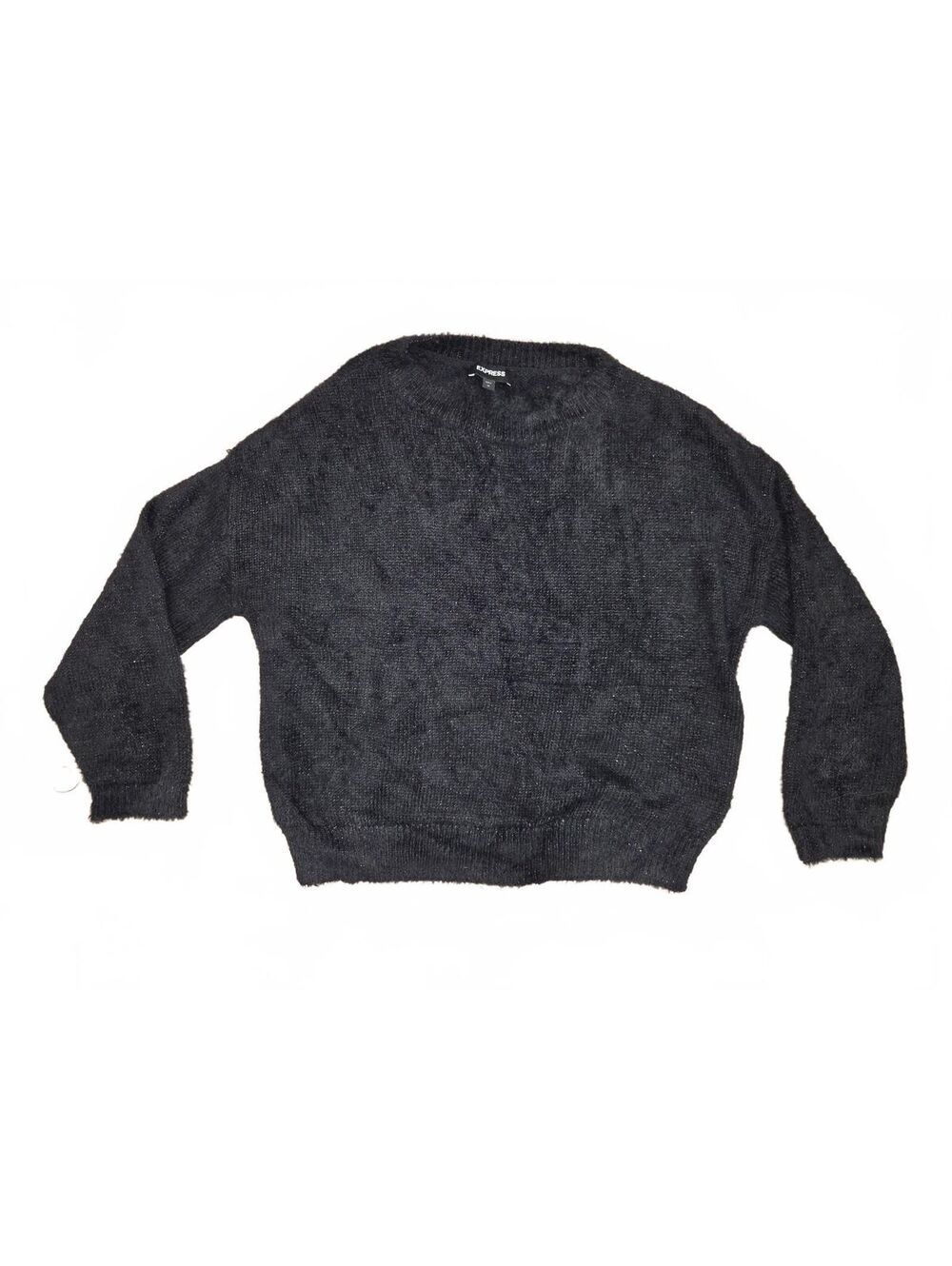 Express Black Fuzzy Eyelash Knit Crewneck Pullover Sweater Size M